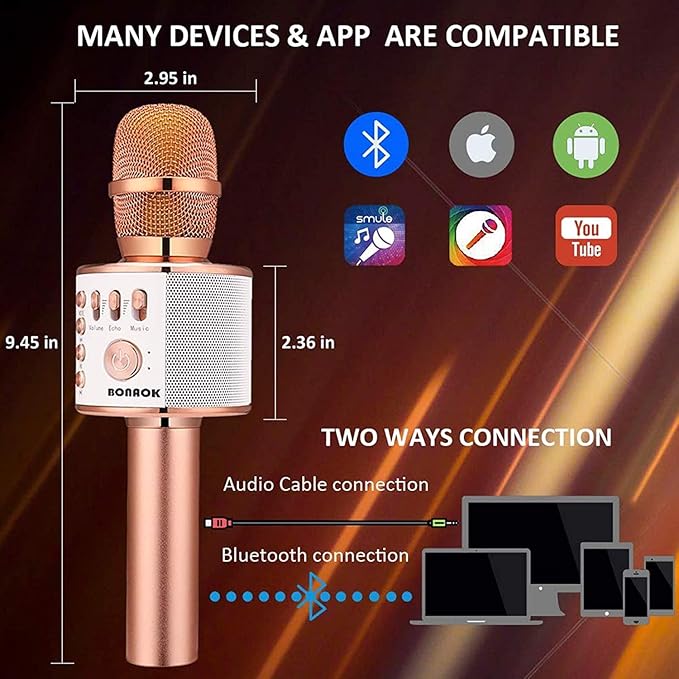 BONAOK Wireless Bluetooth Karaoke Microphone,3-in-1 Portable Handheld Karaoke Mic Speaker Machine Home Party Birthday for All Smartphones PC(Q37 Rose Gold)
