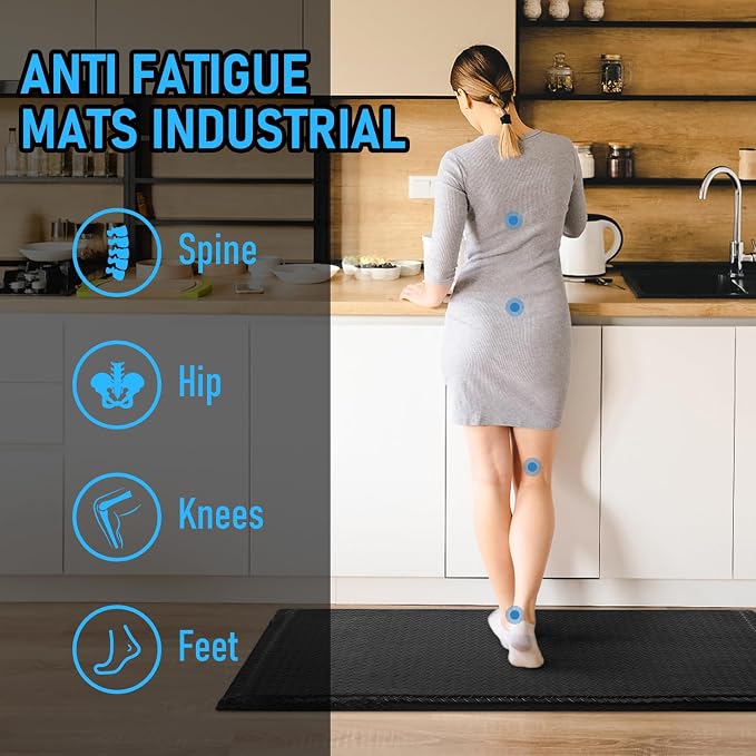 2'x6' Anti Fatigue Mat Industrial 15/16" Thick Soft Sponge Cushioned Floor Mat, Heavy Duty Diamond Plate Anti-Skid Standing Mat, Work Shop Mat (Black)