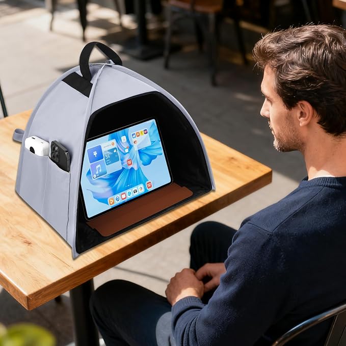 HoYiXi Foldable Tablet Sun Shade & Privacy Shield - Fits 8-11'' Tablets Compatible Fire HD 10/iPad 9.7/iPad mini/Galaxy Tab A8 A9/Huawei- Blocks Sunlight, Protects Privacy, Anti - Glare,Grey