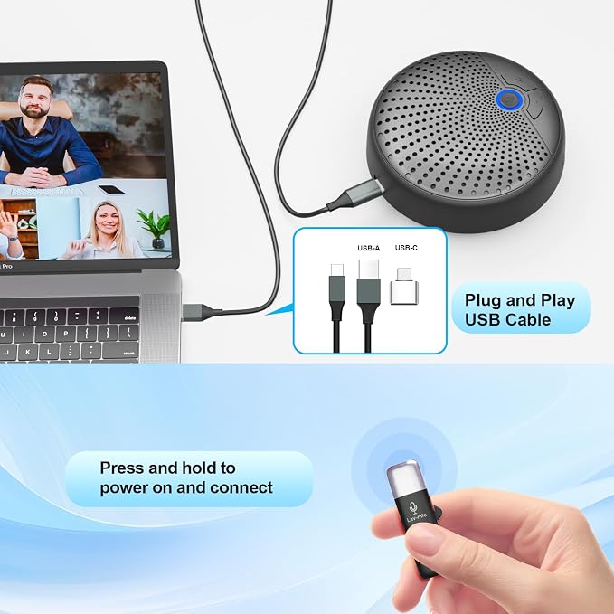 CM100 Conference Speaker and Microphone, 10 AI Mics 360° 65ft (20m) Voice Pickup, Noise Reduction, USB Speakerphone for 16 People,Fit for Video Conference Calls, multi-Platforms Zoom & MS Teams