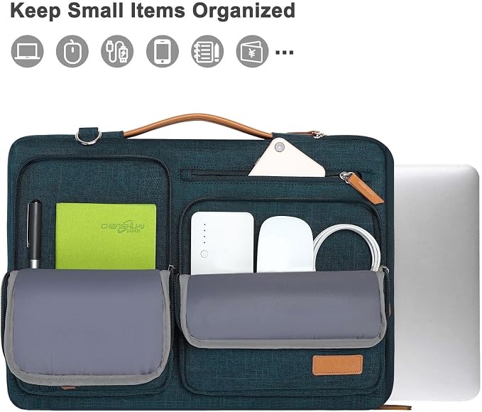 MOSISO 360 Protective Laptop Shoulder Bag,15-15.6 inch Computer Bags Compatible with MacBook Pro 16 inch, HP, Dell, Lenovo, Asus Notebook,Side Open Messenger Bag with 4 Zipper Pockets, Teal Green