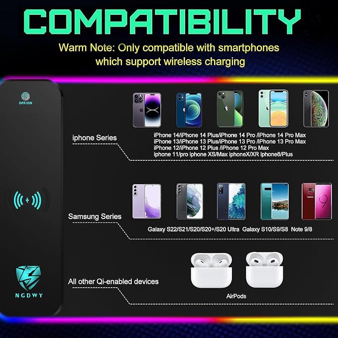 Wireless Charging RGB Gaming Mouse Pad 15W -800x300x4MM-Fast Charging, Ultra-Smooth Surface, Non-Slip Base, 13 Light Modes - Ultimate RGB Mouse Pad for Gamers - Large Mouse Pad Gaming Mat