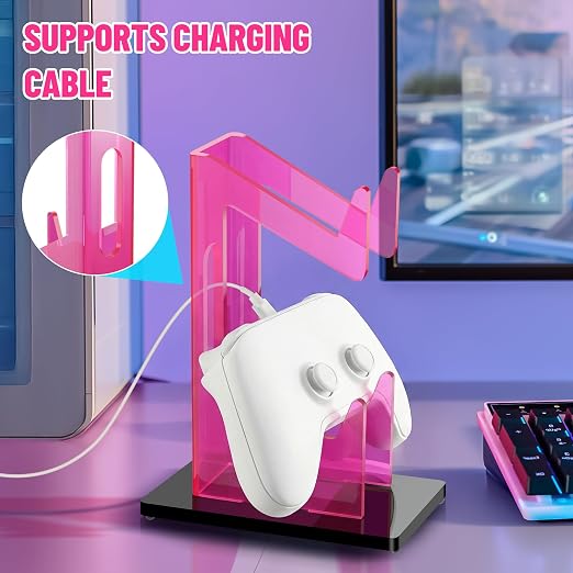 NiHome Rose Pink Acrylic 2-Tier Universal Game Controller Headset Holder Stand for PS5 Xbox ONE Switch Colorful Controller Stand Gaming Accessories Anti-Slip Stable Acrylic Clear Headphone Holder