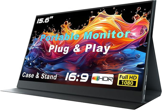Portable Monitor for Laptop, 15.6 Inch 1080P FHD Portable Monitor Second Screen Extender with USB C HDMI Cover Stand Speaker for Laptop Computer PC Mac Phone PS5/4 Xbox Switch Travel Gaming Work