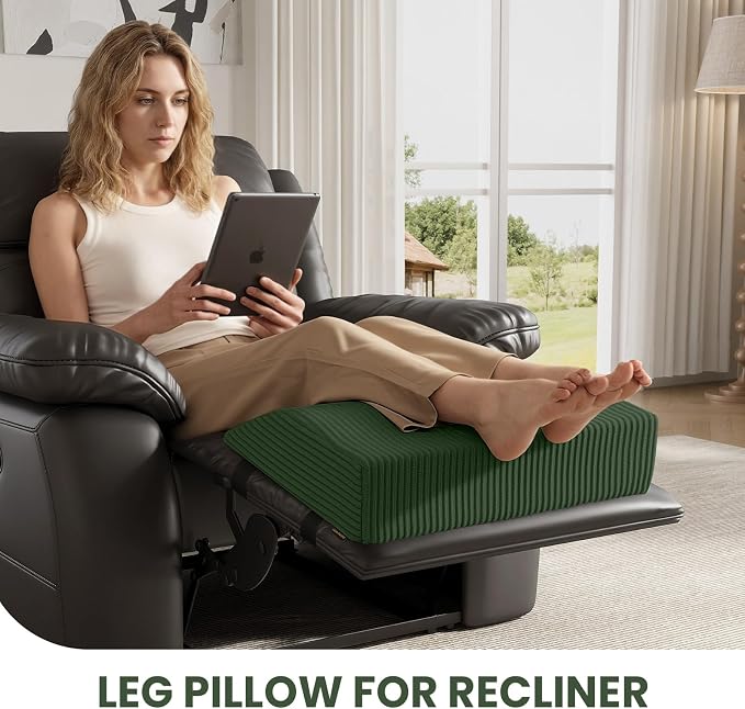 idee-home Recliner Leg Rest Cushion, Recliner Footrest Extender Pillow with Removable Corduroy Cover, Multi Purpose Ergonomic Foot Pillow Back & Lumbar Support Cushion for Bed Sofa Couch, Green
