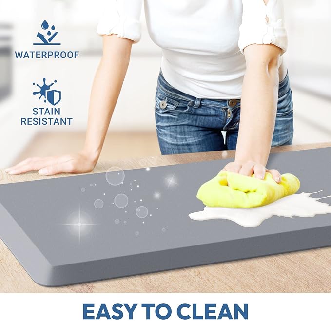 4/5 Inch Thick Kitchen Mat - Cushioned Anti Fatigue Mats for Kitchen Floor - Easy to Clean, Waterproof, Non-Slip Kitchen Rug for Sink, Office, Kitchen (17''x39'' Grey)