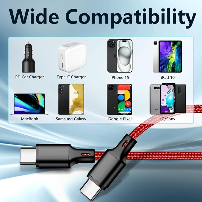 USB C to USB C Charger Cable, 3Pack 10FT Type C Fast Charging Cord Compatible for iPhone 15/16/17/Pro/Max/Plus, iPad Pro Air Ps5 Controller Samsung Galaxy - Red