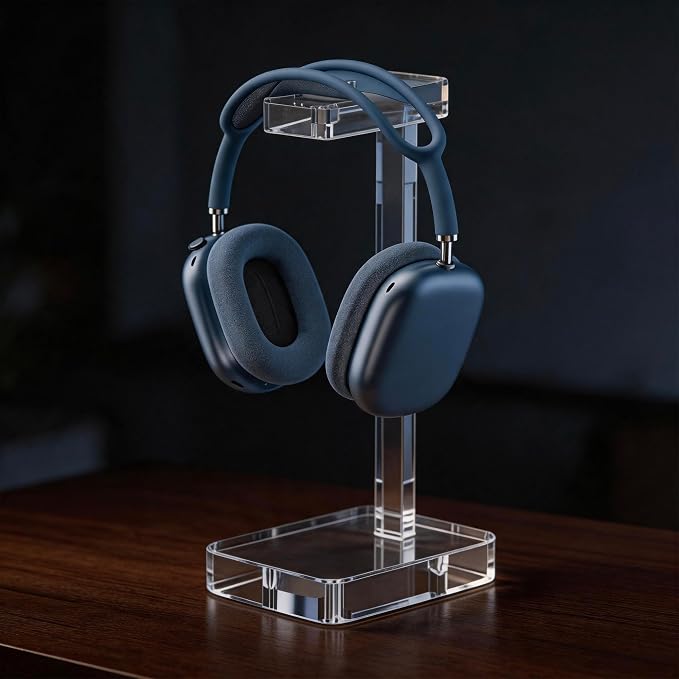 Clear Acrylic Headphone Stand for Desk, Solid One-Piece Headset Holder, Stable Non-Slip Base, Universal Headphone Hanger for Gaming Setup, Office Desk & Home Organization
