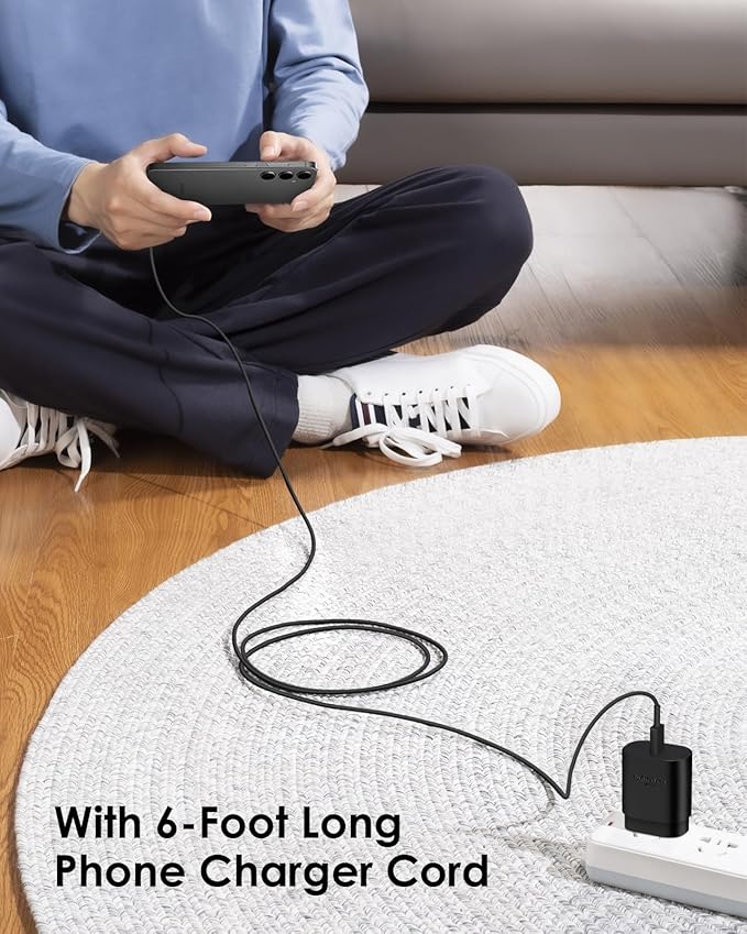 AISNI USB C Charger, 2 Pack 25W Type C Charger Fast Charging with USBC Chargers Cable 6 FT Android Phone Charge for Galaxy S25/ /S24/S23+/S22/S21/S20/Phone 17 16 15 Pro Max 16 15 Plus-Black