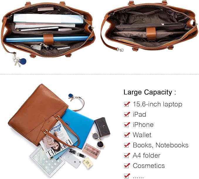 LOVEVOOK Laptop Tote Bag for Women 15.6 Inch Waterproof Leather Computer Bags for Teacher Work Business,Suede Leather Brown