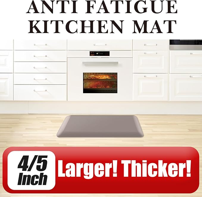 4/5 Inch Thick Kitchen Mat - Cushioned Anti Fatigue Mats for Kitchen Floor - Easy to Clean, Waterproof, Non-Slip Kitchen Rug for Sink, Office, Kitchen (17''x60'' Brown)
