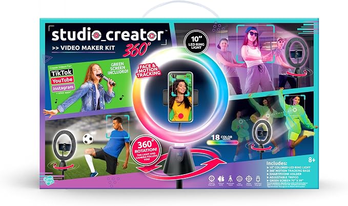Canal Toys Studio Creator 360 Video Maker Kit, Green Screen and Tripod, Face and Motion Tracker, 10" Light Ring