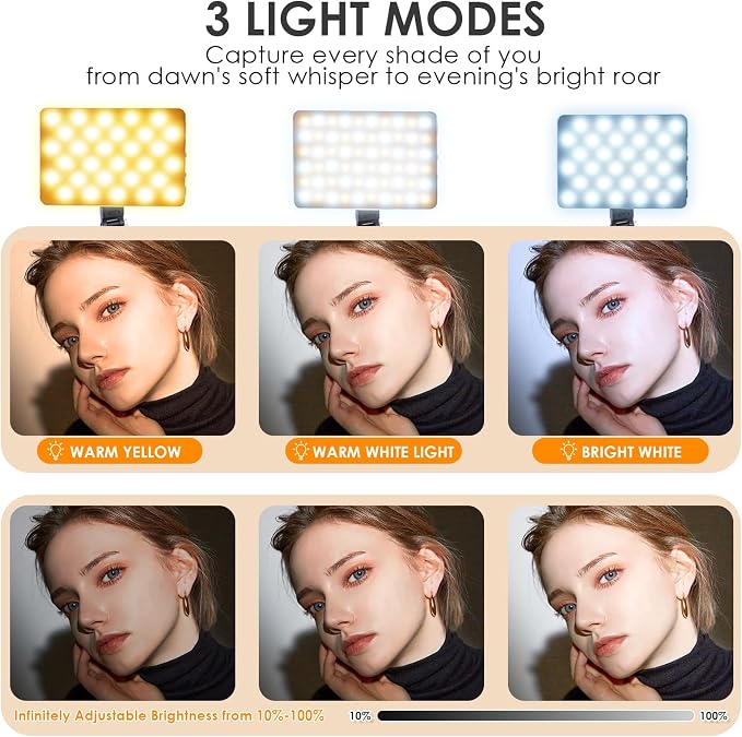 Selfie Light Portable Phone Light, Eagerey 60 LED Rechargeable Fill Lights with Front & Back Clip, CRI 95, 3 Modes, Clip on Lights for TikTok Tablet/Laptop, iPad, Conference Vlog Video