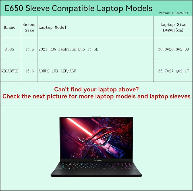 Smatree Elite Laptop Sleeve for 15.6 inch ASUS 2021 ROG Zephyrus Duo 15 SE, GIGABYTE AORUS 15X AKF/ASF, Protective Laptop Case with Pocket(E650)