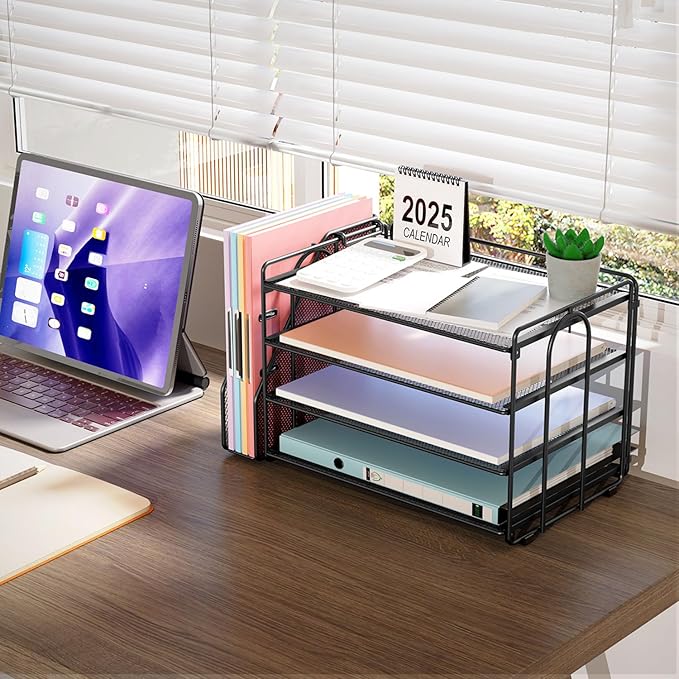 gianotter Monitor Stand with Storage + 4-Tier Paper Organizer (Black)