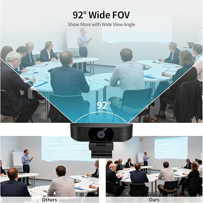 1080P Wireless Webcam for PC, Webcam with Noise-reducing Mic, 92°FOV，360° Rotation, Plug and Play, Wireless Camera Works with Skype, Zoom for Conference meetings, video calls (USB-powered Version)