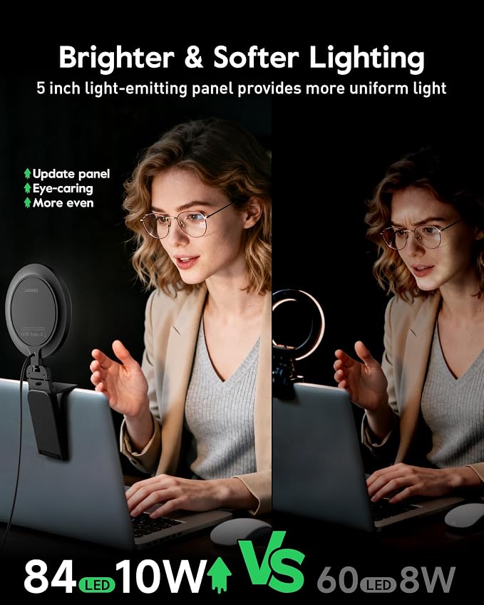 2 Pack Zoom Lighting for Computer, 5“ Small Lighting for Video Call/Conference/Streaming, 50 Modes CRI>97.8, 3000K-6500K, Ring Light with Stand for Laptop/Monitor/Webcam