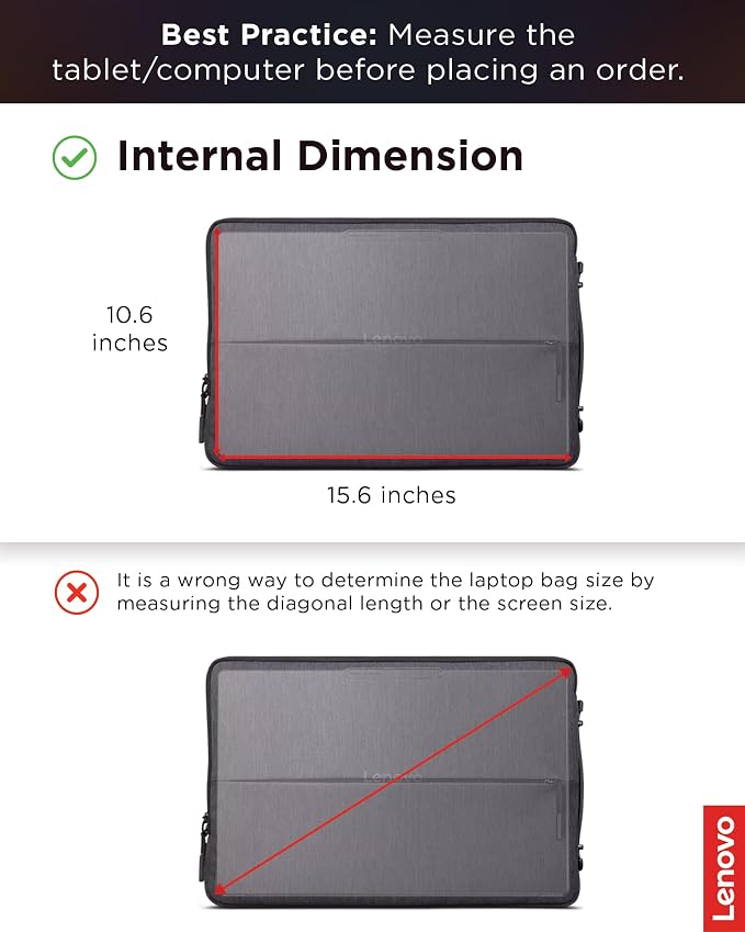 Lenovo Urban Laptop Sleeve 15.6 Inch for Laptop/ Notebook/Tablet Compatible with MacBook Air/Pro Water Resistant - Charcoal Grey