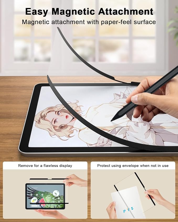 PYS Magnetic Paper-Feel Screen Protector for Google Pixel Tablet 11 Inch (2023), Detachable and Reusable, Draw and Write Like on Paper, Case Friendly, Anti-Glare Matte Finish
