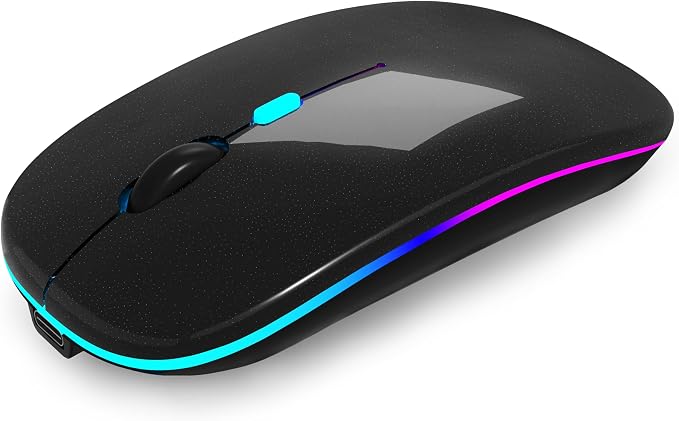 AIKOKOK Wireless Bluetooth Mouse, Rechargeable, Dual Mode Bluetooth 5.2 & 2.4G USB, LED Lights, Slim, Silent, Portable Computer Mouse for Laptop, PC, MacBook, iPad, Tablet (Black Pearl)