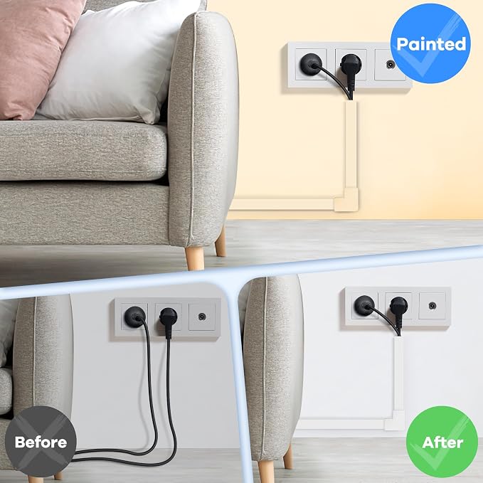 126in(8 x L15.7in) Cord Hider Kit, Wire Covers for TV on Wall, Paintable Cable Management Kit, Cable Cover for Mounted TV, Hide Wires Along Wall, Grey Cord Cover, W0.95in H0.55in