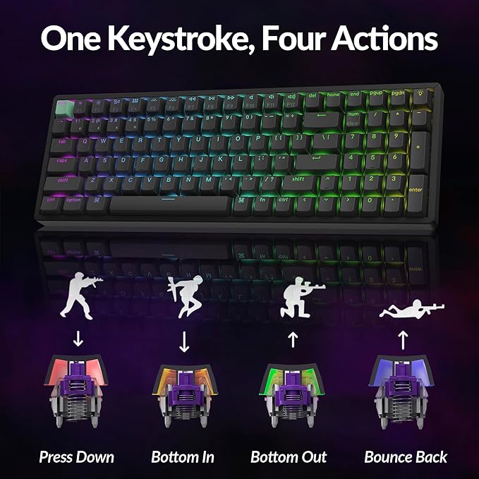 Keychron K4 HE 96% Wireless Hall Effect Keyboard with Number Pad, Rapid Trigger Magnetic Switches, QMK Launcher, 2.4GHz/Bluetooth/Wired, Mac & Windows, Aluminum Frame, Black (Shine-Through)