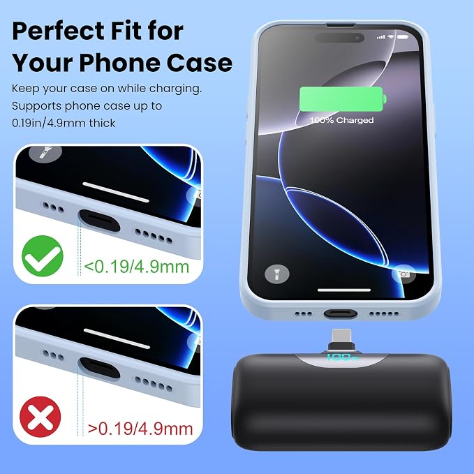 [2-Pack]Mini Portable Charger for iPhone 17/16,5500mAh LCD Display USB C Power Bank,Fast Phone Charging Travel Pocket Size Battery Pack for iPhone 17/17 Pro Max/Air/16/15 Series,Android(Black+Silver)