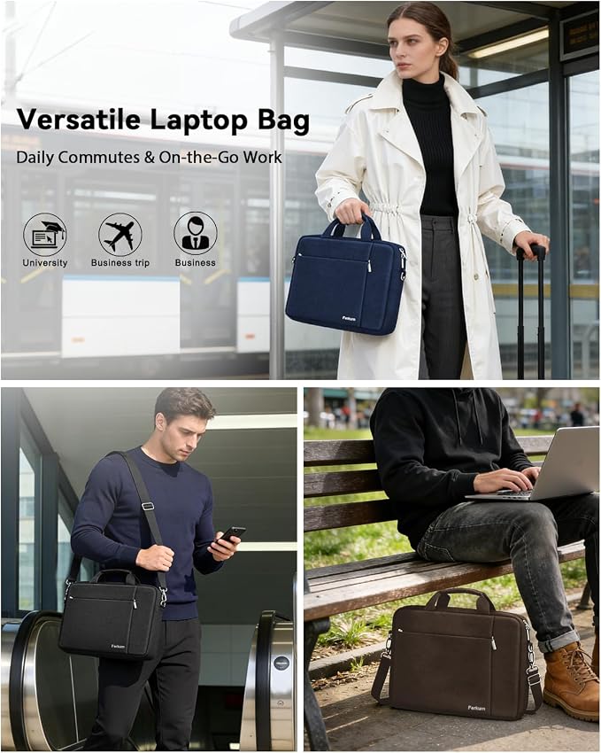 Ferkurn Laptop Bag Case for Women Men Computer Bag Compatible with HP Envy Pavilion Omen/LG Gram/MSI/Dell Inspiron XPS/Lenovo/Acer, Shoulder Strap Carrying Messenger Briefcase, Blue, 14 Inch