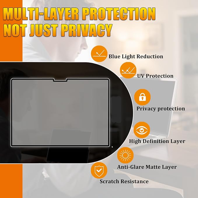 Privacy Screen Protector for MacBook Air 15.3 Inch (2023-2026, M2-M5) - Nano-Suction Removable Anti-Spy Filter, Blue Light Blocking, Ultra-Thin Design