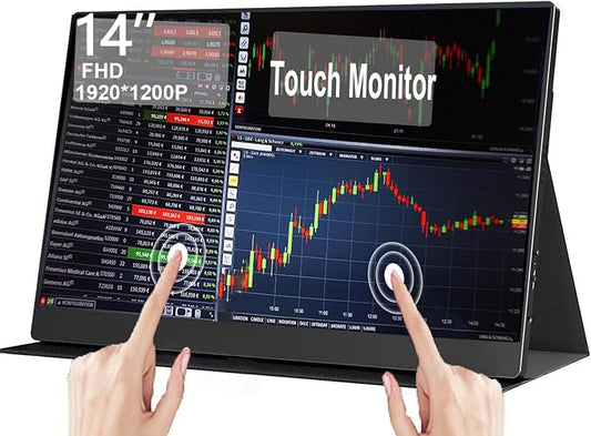 14" Portable Touchscreen Travel Monitor 1920 * 1200P IPS/HDR Laptop Screen Extender for Gaming and Computer Display, Compatible with Laptop PC Phone PS4/PS5 Switch