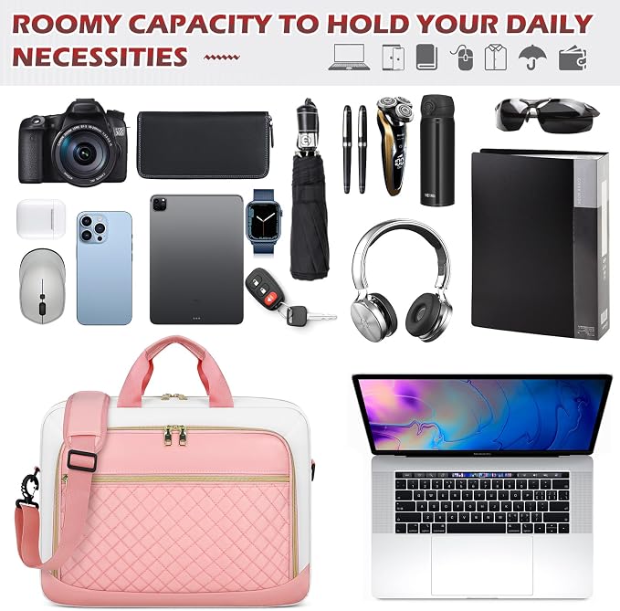 NEWHEY Laptop Bag 17.3 Inch Laptop Briefcase for Women Men Waterproof Shoulder Messenger Bag Large Computer Bag for Business Office Work College, Pink&Beige