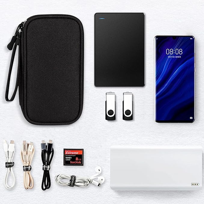 Skycase Electronic Organizer Travel Case - Waterproof Travel Cord Pouches for Organization, Cable Organizer, All-in-One Double Layers Storage Bag for Accessories, Charger, Cable, Black - Large