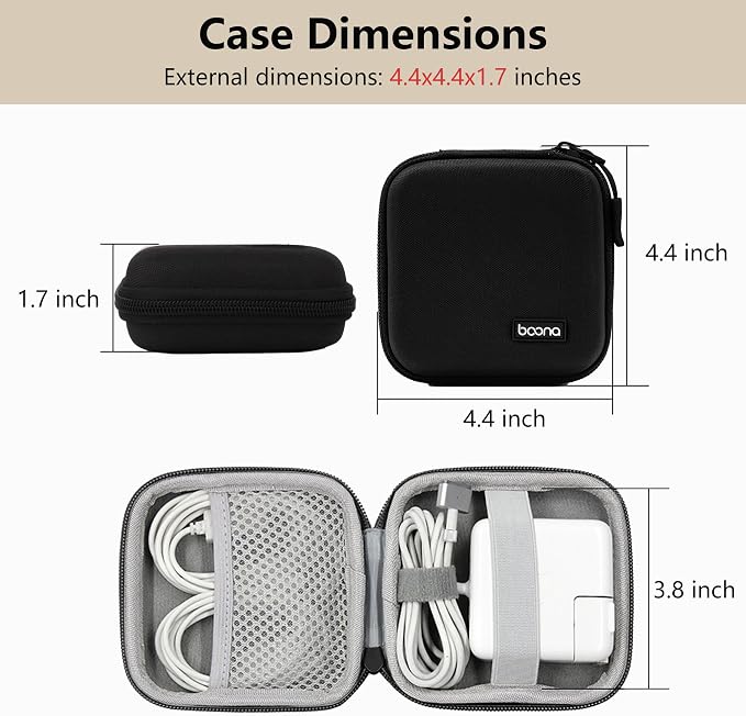 Charger Case for Macbook, Portable Tech Electronic Organizer Bag, Small Travel Storage Pouch for Laptop Accessories, MacBook Power Adapter, Charging Cords, USB Drives (Black-Oxford, M)