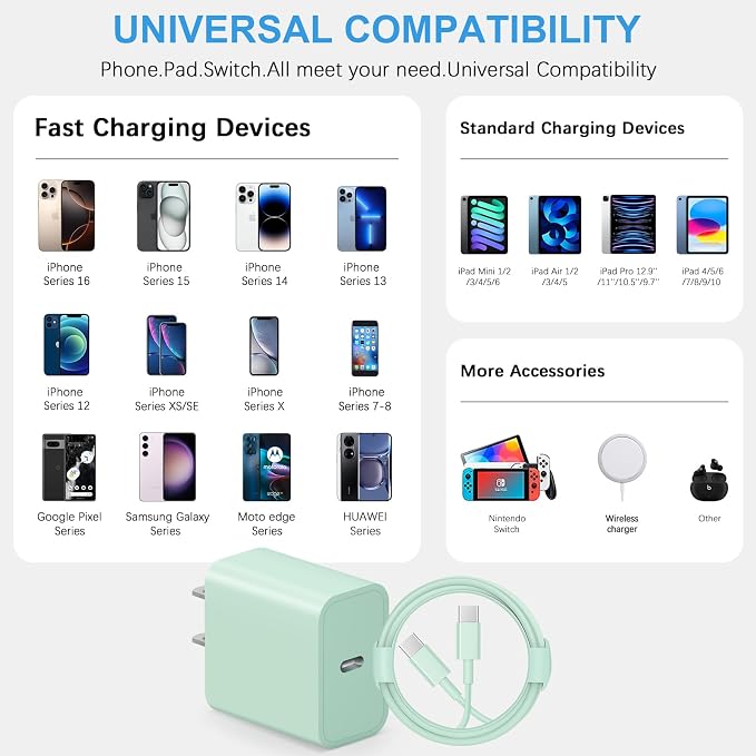 iPhone 17 16 15 Fast Charging 10FT Long USB C Charger Type C Charger 3 Pack Fast Charger USB C for iPhone 17/17 Plus/17 Pro/17 Pro Max/16/16 Plus/16 Pro/16 Pro Max/15 Pro Max,iPad Pro,Samsung(Green)