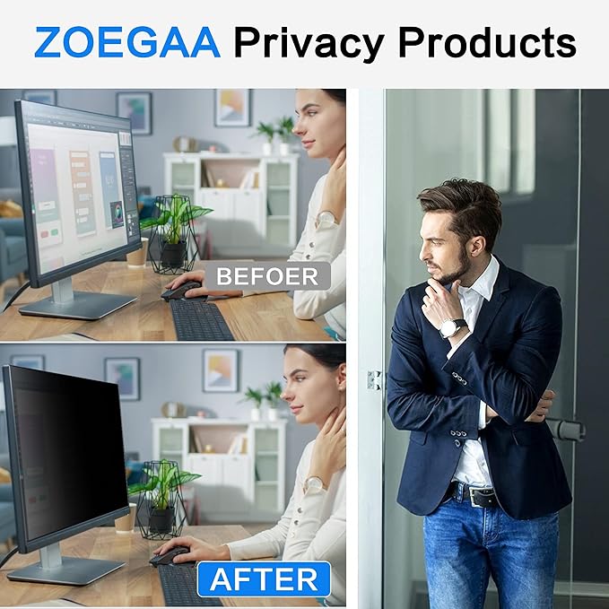 ZOEGAA 29 Inch Computer Privacy Screen Filter for 21:9 Widescreen Monitor 26.5"x11.2" - Computer Screen Privacy Shield and Anti Blue Light Anti Glare Screen Protector