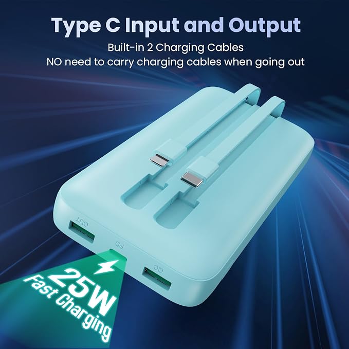 Portable Charger PowerBank 40,800mAh with Built-in Cables,25W PD Fast Charging +QC 4.0 Quick Phone Charging Power Bank, Travel Essential Charger Battery Pack for iPhone 17/16/15 Android Galaxy etc