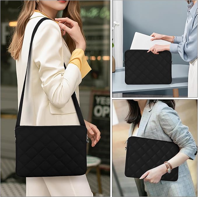Puffy Quilted Laptop Sleeve with a Removable Shoulder Strap Compatible with MacBook Air 13 inch M2 A2681 M1 A2337 A2179 A1932 2023-2018/Pro 13 M2 M1 A2338 A2251 A2289 A2159 A1989 A1706 A1708
