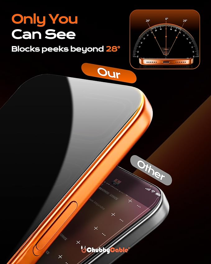 chubbycable 2PCS ChubbyShield Ultra for iPhone 17 Privacy Screen Protector, Anti-spy Screen Protector Privacy Glass with Ultra-easy Install Box, Auto Dust-Elimination & Bubble Free