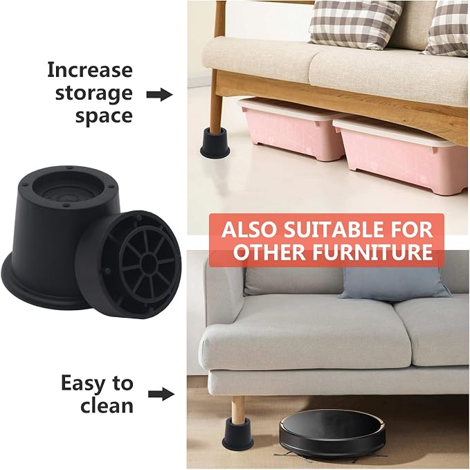8 Pack Furniture Risers 3 inch Black Bed Risers, Bed Lifts Risers for Sofa, Couch, Desk, Bed Elevators Heavy Duty Bed Frame Risers Table Leg Extenders Supports Up to 1,300 Lbs