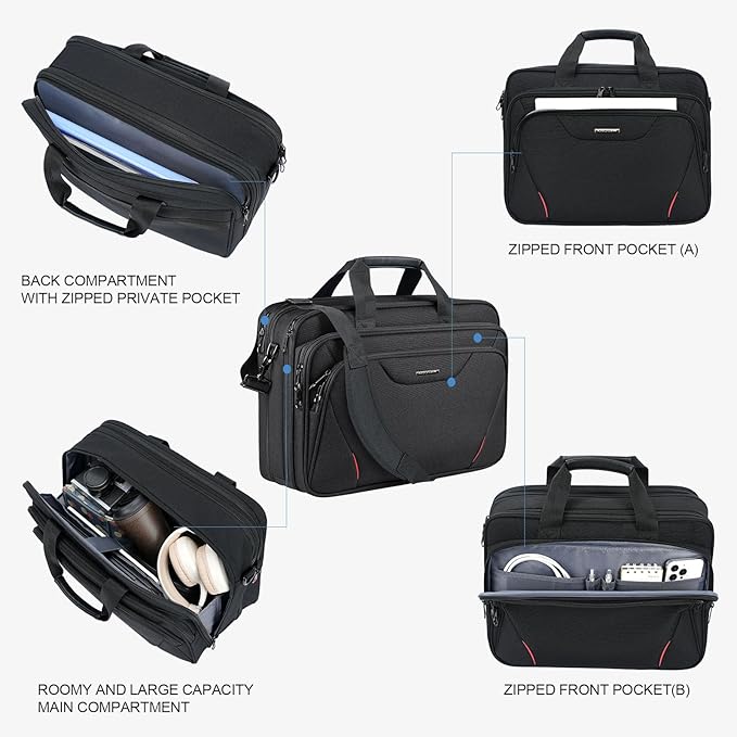 KROSER Laptop Bag Premium Laptop Briefcase Fits Up to 17.3 Inch Laptop Expandable Water-Repellent Shoulder Messenger Bag Computer Bag for Travel/Business/Men/Women-Black/Red