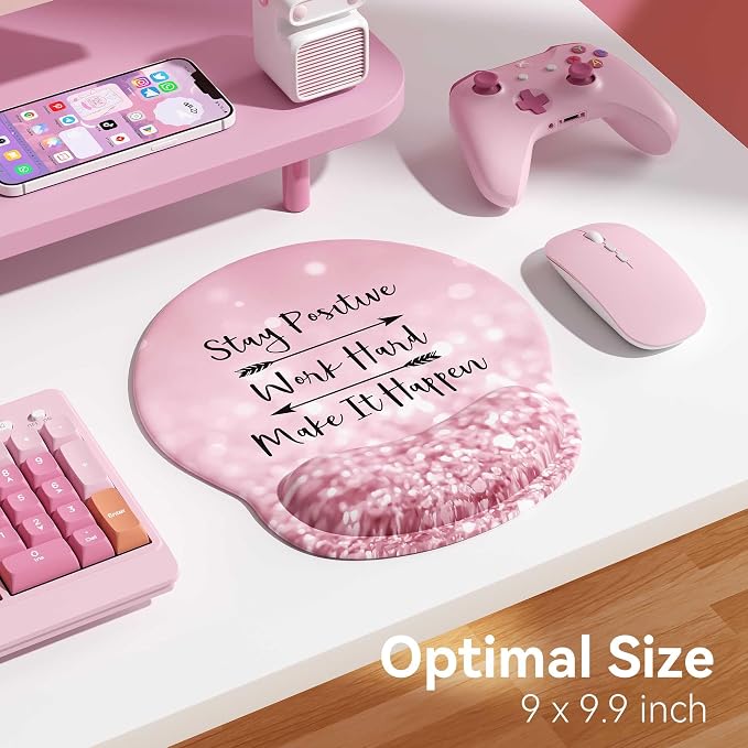 Ergonomic Mouse Pad with Wrist Rest,Mousepad with Wrist Support - Cute Gel Portable Mouse Pads for Desk Laptop,Computer,Office & Home Decor-(Glittery Pink)