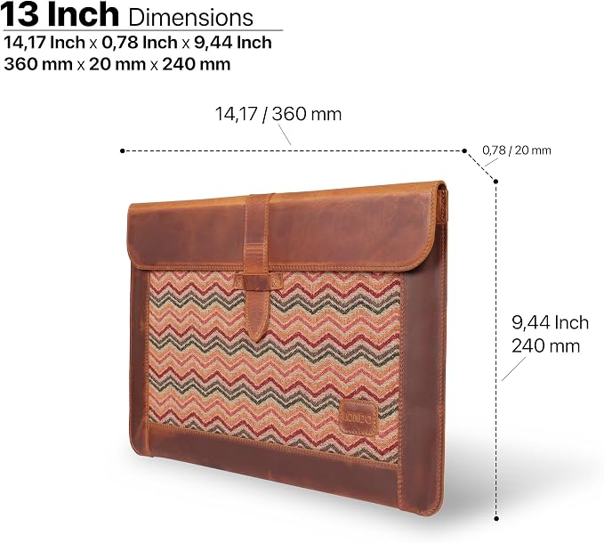Londo Leather Sleeve Compatible with MacBook Pro 14 & Air 13-13.3 Inch (M5, M4, M3, M2, M1, Pro, Max) & iPad Pro 12.9, Premium Top Grain Leather Laptop Bag, 2020 to 2026 Models