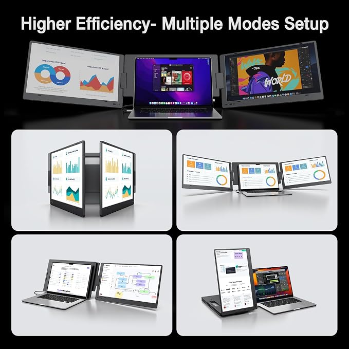 KYY 15.6" Laptop Screen Extender, 1080P FHD IPS Portable Monitor, One Cable USB-C Triple Monitor, Dual Travel Screen for 12"-17'' Laptops, 360° Rotation & Kickstand，X90D (Driver Need)