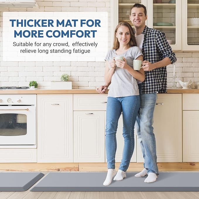4/5 Inch Thick Kitchen Mat - Cushioned Anti Fatigue Mats for Kitchen Floor - Easy to Clean, Waterproof, Non-Slip Kitchen Rug for Sink, Office, Kitchen (17''x60'' Grey)
