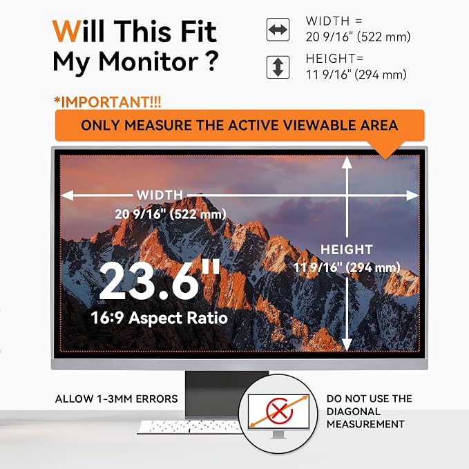[5-Pack] 23.6 Inch Computer Privacy Screen for 16:9 Widescreen Monitor, Anti Glare Anti-UV Eye Protection Desktop PC LED Monitor Filter, Removable Anti-Scratch Screen Film 23in