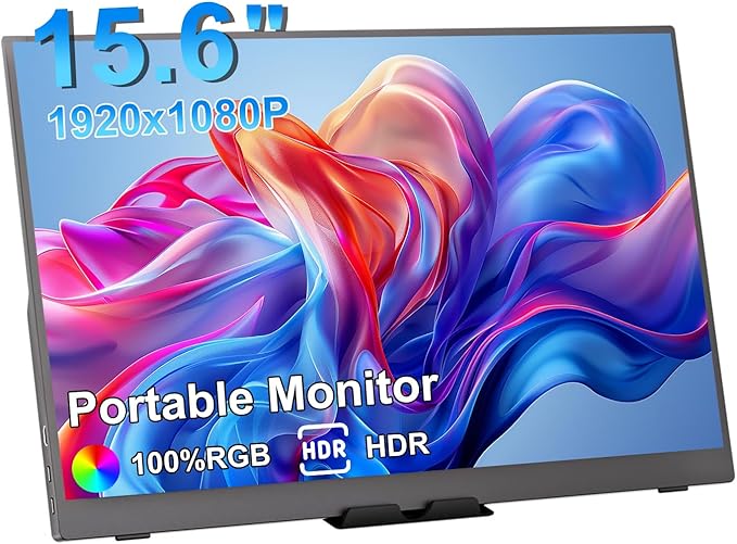 15.6 Inch Portable Gaming Monitor, Portable Monitor with HDR, Ultra Slim, Eye Care, External Second Screen for Laptop/PC/PS5/Mac/Xbox