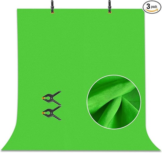 EMART 5x6.5ft Green Screen Backdrop, Non-Woven Fabric Greenscreen Photography Background with 2 Spring Clamps, Suitable for Photoshoot, Photographic Studio, Live Streaming