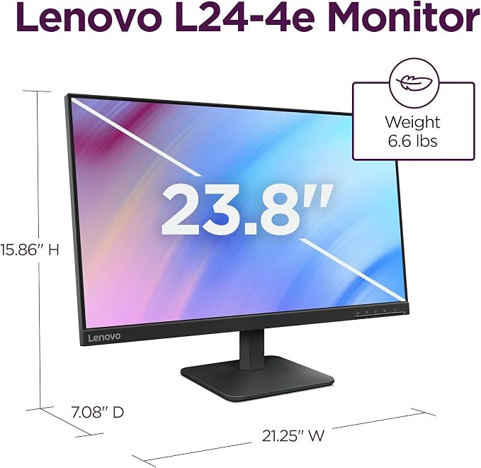 Lenovo L24-4e - Office Monitor - 23.8" FHD IPS Display - 100Hz Refresh Rate - 4 ms MPRT - 99% sRGB - Raven Black - Tilt Stand
