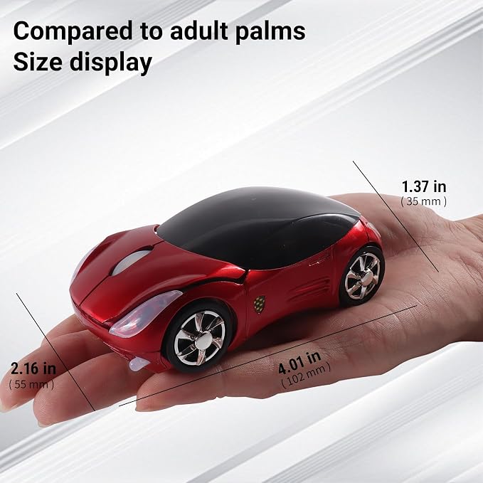 elec Space Wireless Mouse, 2.4GHz Car Wireless Mouse Cool 3D Sport Ergonomic Optical Cordless Mice with USB Receiver for PC Laptop Computer Women Small Hands (red)