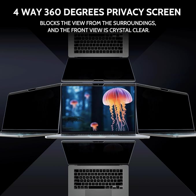 Peslv Magnetic 360° Privacy Screen for Macbook Air 13 Inch (2018-2021, M1), Removable Matte Anti Glare Blue Light Protector 4 Way Private Security Filter for 13.3" Mac Laptop Computer